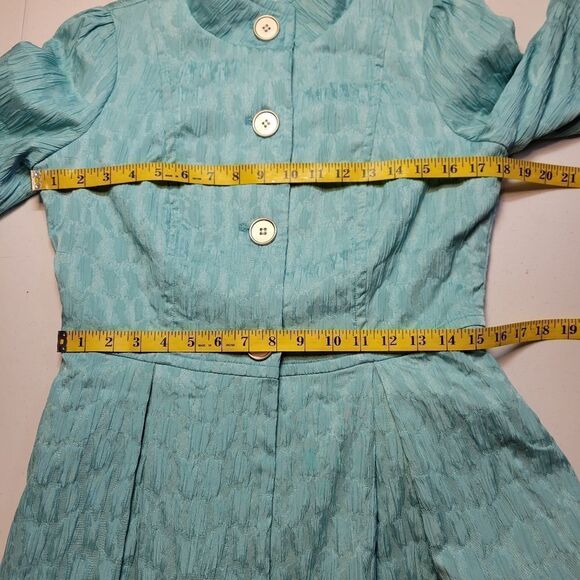 Ethyl Swing Jacket Spring Coat Blue Fit and Flare Pleated 3/4 Sleeves Women's S - Picture 9 of 11